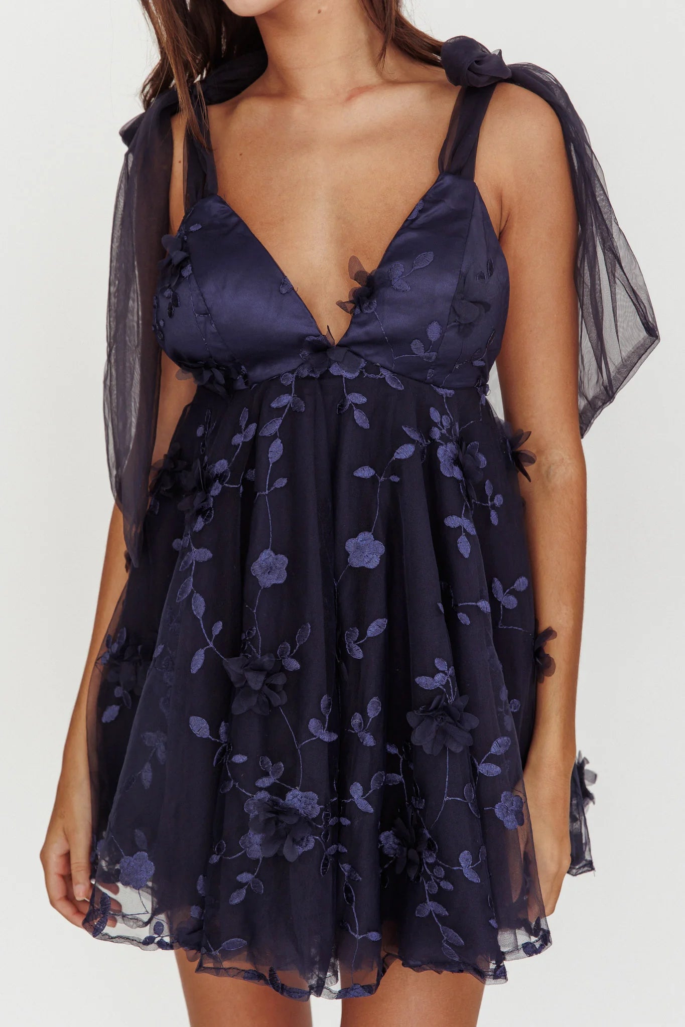 Fancy Shoulder Mini Dress - Navy